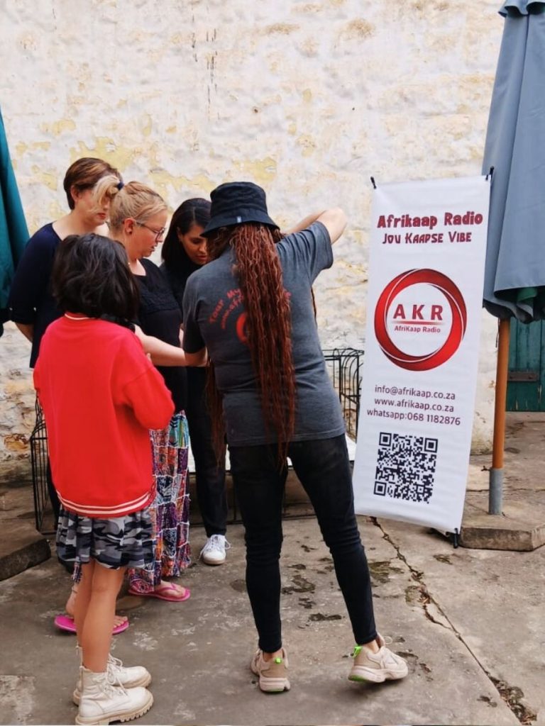 Afrikaap Radio presenters Elzette Esau and Janine Liedeman, introducing some new listeners to the station.